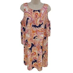 J Jill Dress Women L Multicolor Paisley Cold Shoulder Layered Boho Sundress